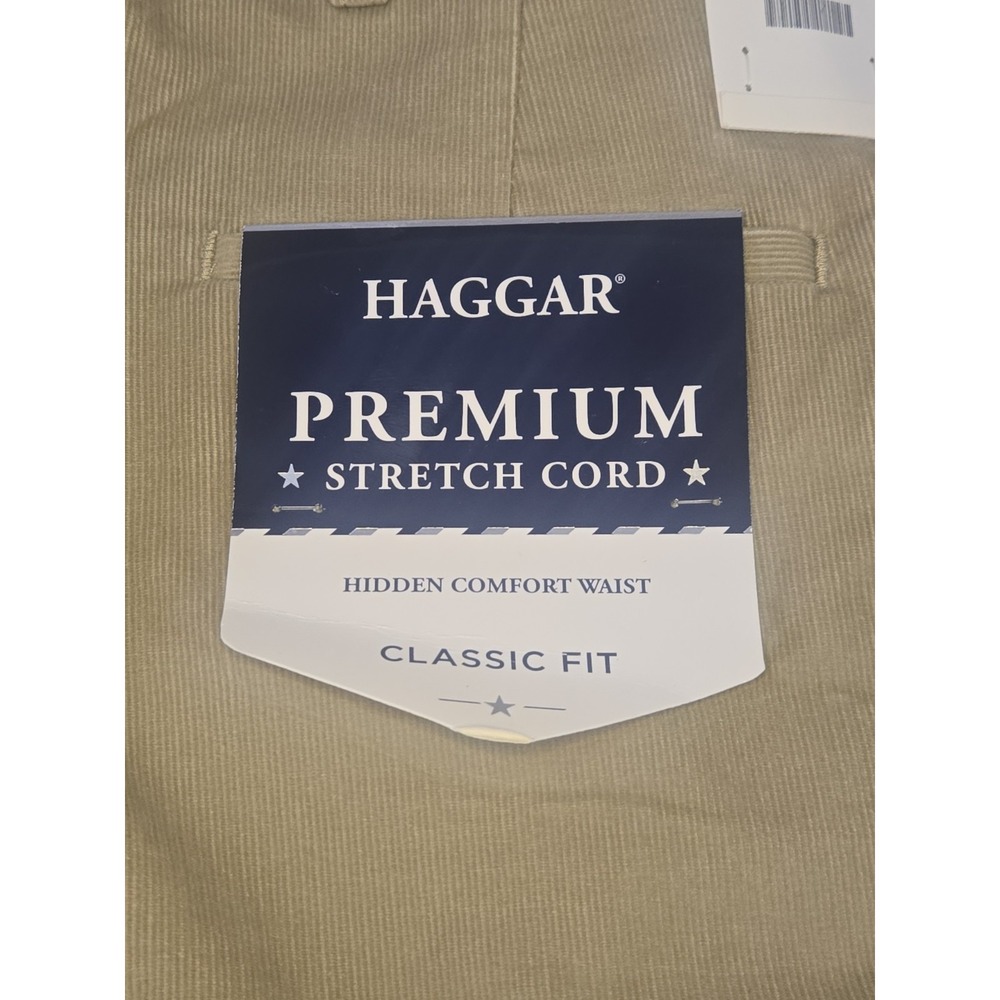 NWT Haggar Corduroy Pants Mens 44x32 Khaki Tan Classic Fit Stretch Expandable - Picture 8 of 14